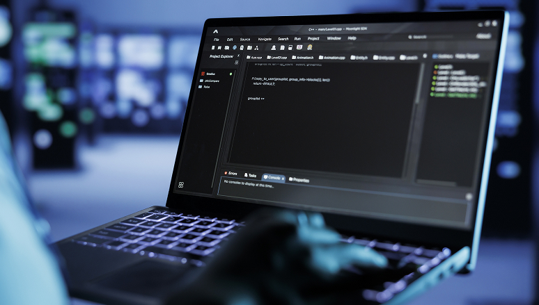 Software Technician Checking Code Displayed Computer Displays Close Up